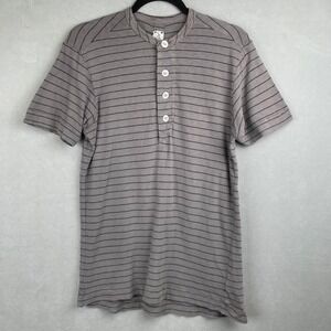 Union Mens Grey Striped Short Sleeve Button Henley Shirt Classic Indie Casual S